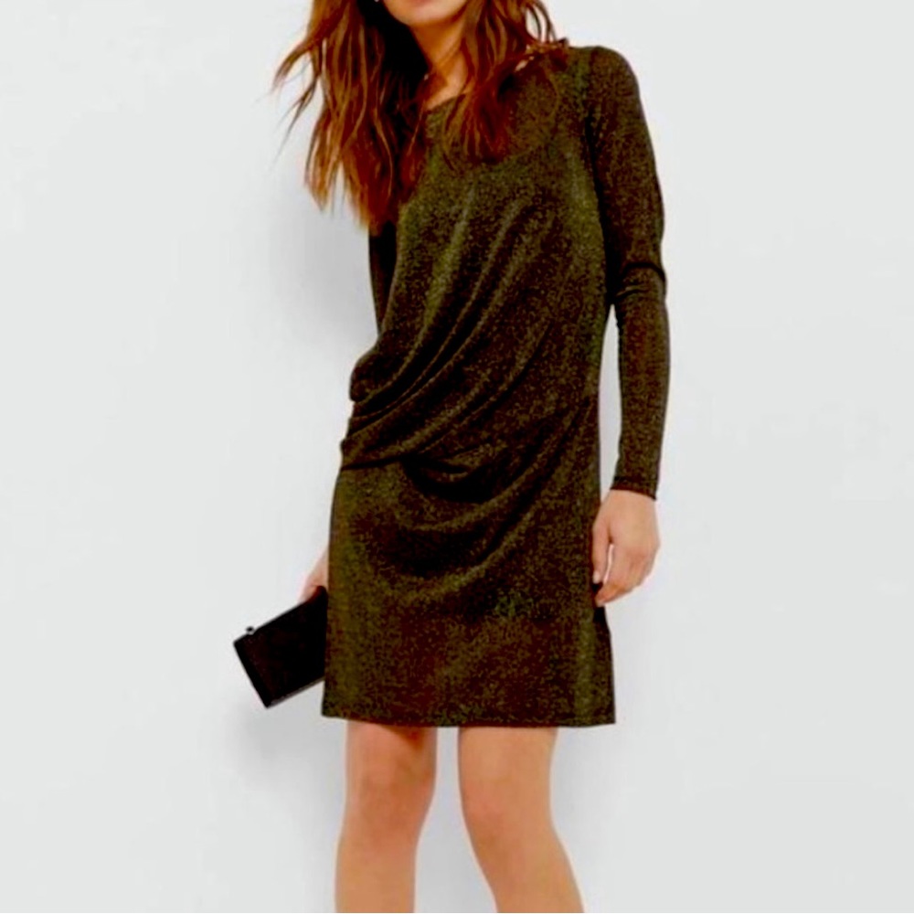 Ted Baker Black & Gold Sparkles ETHIA long sleeve boat neck mini dress Size 2